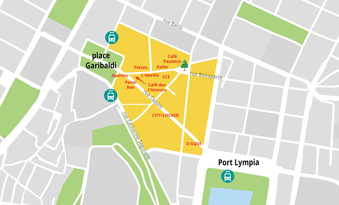 Plan vom Garibaldi Platz zum Hafen von Nizza